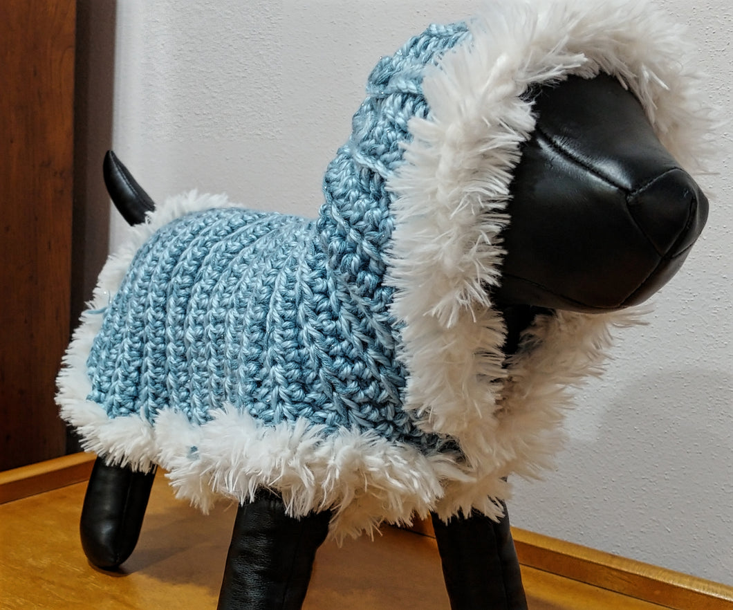Faux Fur-Lined Crochet Dog Sweater/Hoodie