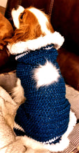 Load image into Gallery viewer, Hooded, Faux Fur lined Midnight Blue/Silver Sparkle Crochet Dog Sweater - Matching Adult Hat optional
